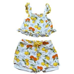 Rare Editions 2 Piece Set Toddler White Yellow Lemon Orange Ruffle SIZE 3T